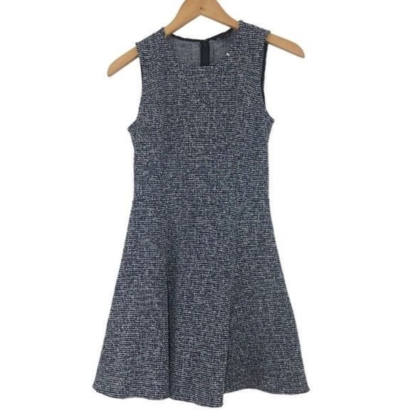 Theory Tillora Tweed Skater Dress Sleeveless A-Line Mini Navy White Women’s Sz 2 - Picture 4 of 12
